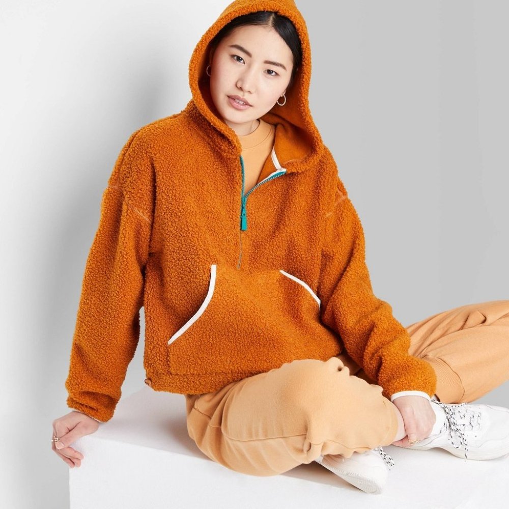 Wild Fable - Women's Half-Zip Sherpa Anorak Jacket - Rust Color - Size XS